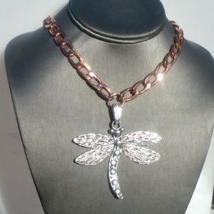 Huge Dragonfly Pendant Silver Copper Necklace